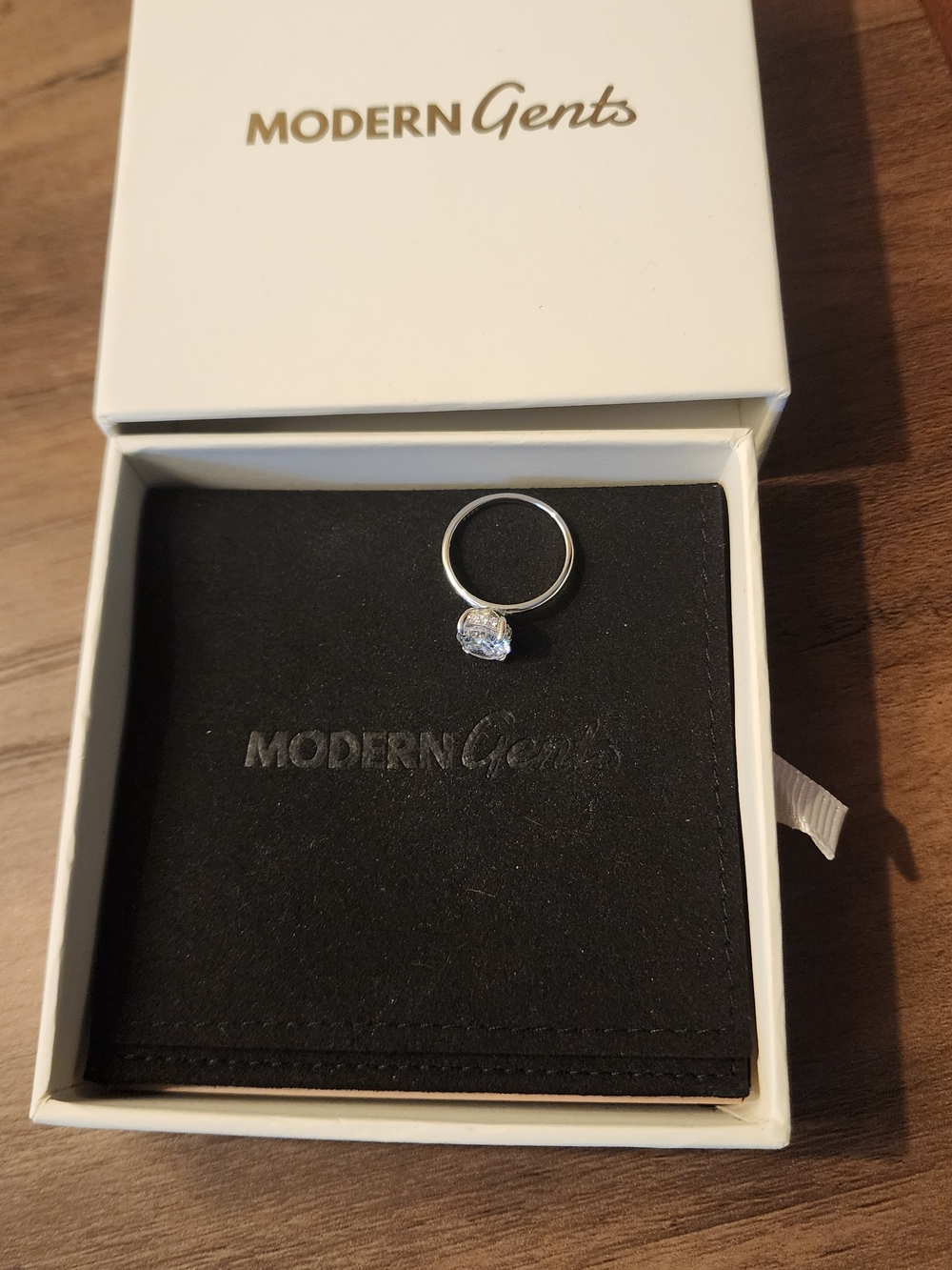 Modern Gents Silver Solitaire Ring with Clear Stone - Silver